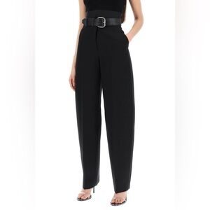Alexander Wang Tailored Leather Belted High Waist Pleated Wool Tapered Pants 2